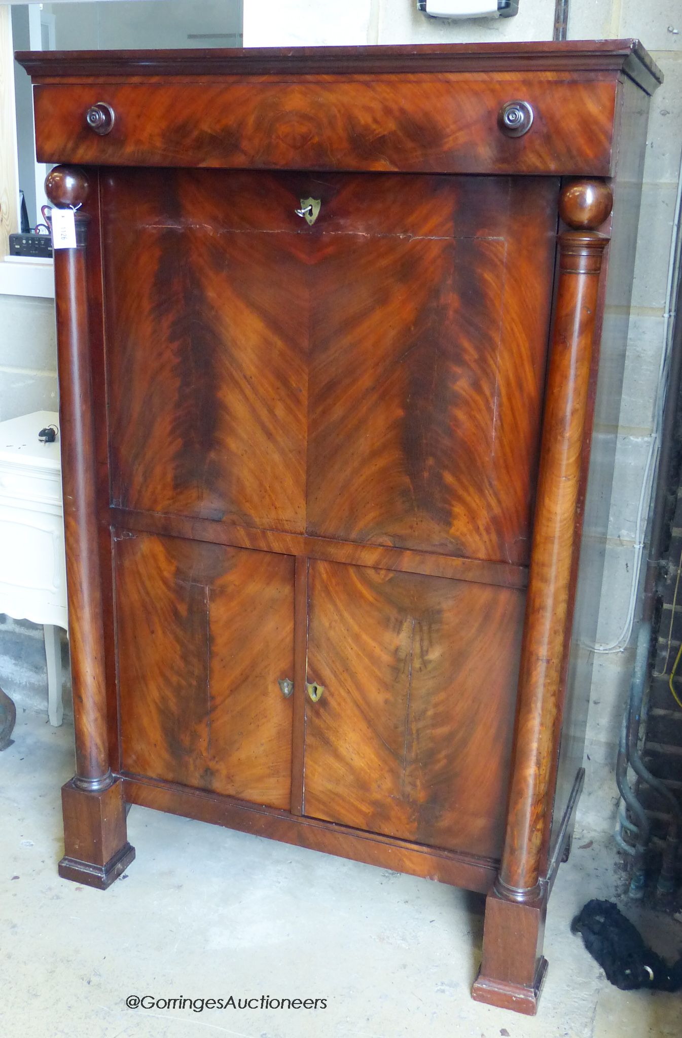 A 19th century French Empire mahogany secretaire “A abbatant”, W-98, D-51, H-157.